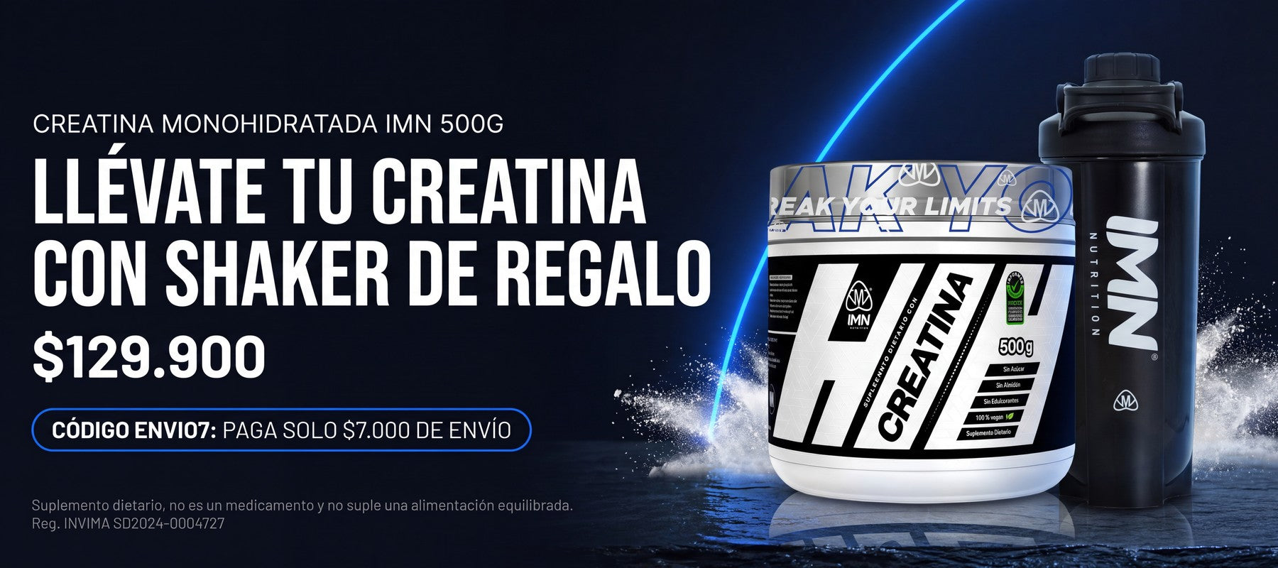 Combo Creatina 500g + Shaker IMN gratis (slide home desktop)