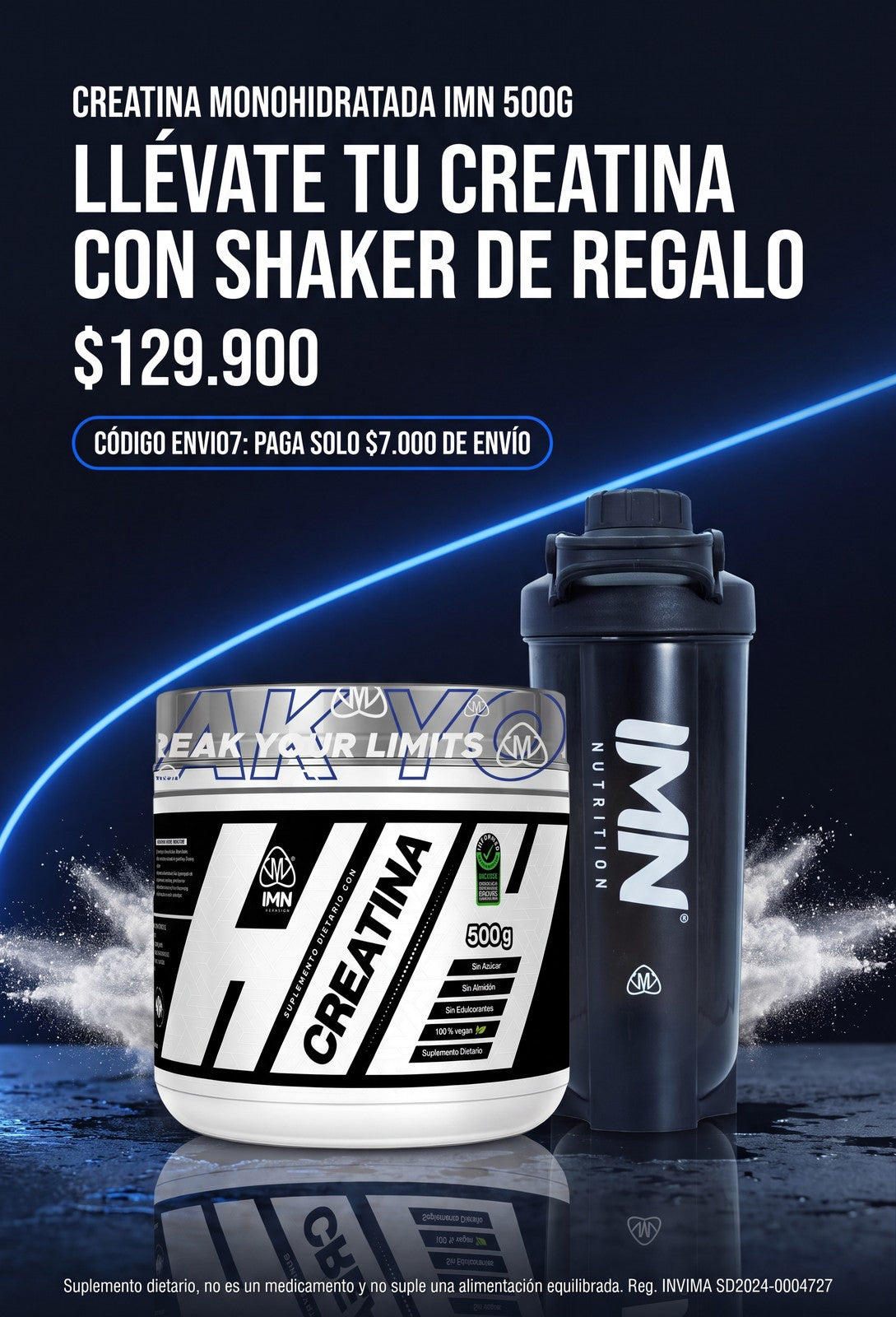 Combo Creatina 500g + Shaker IMN gratis (slide home mobile)